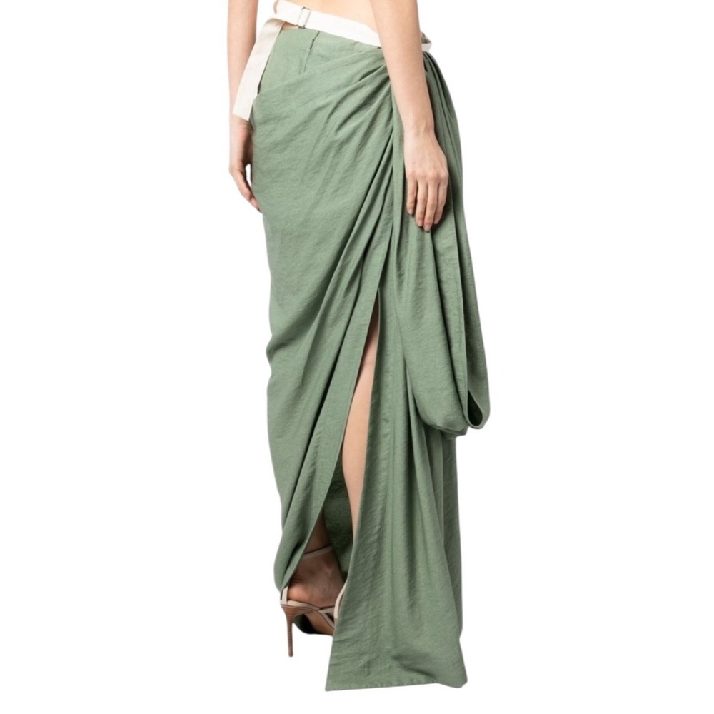 Jacquemus Abanada Draped Embellished Twill Maxi Skirt Euro Size 36 Sage Green - Picture 8 of 15